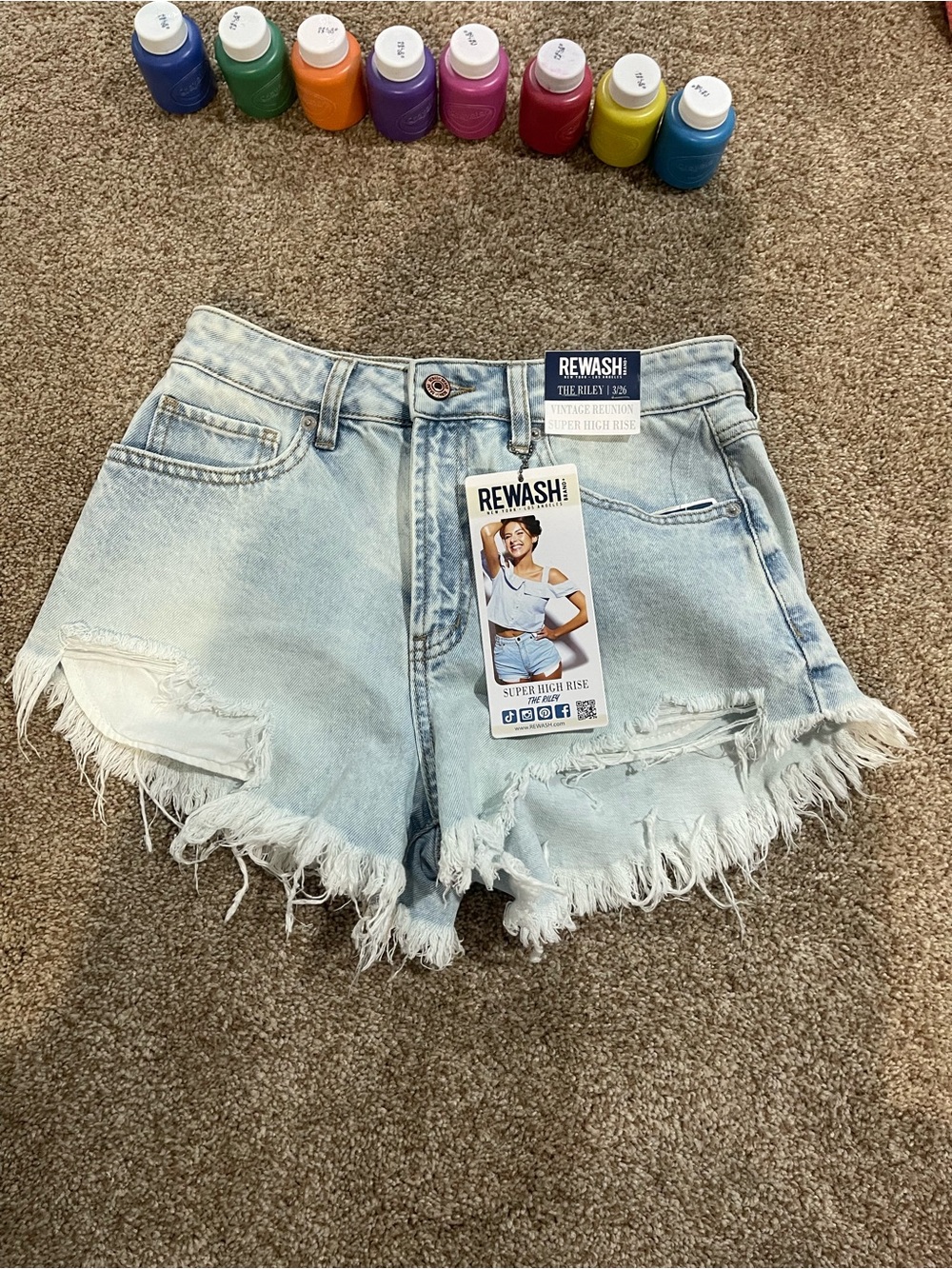 Rewash Light Blue Distressed 3 / 26 nwt new Riley  Frayed Hem Denim Shorts